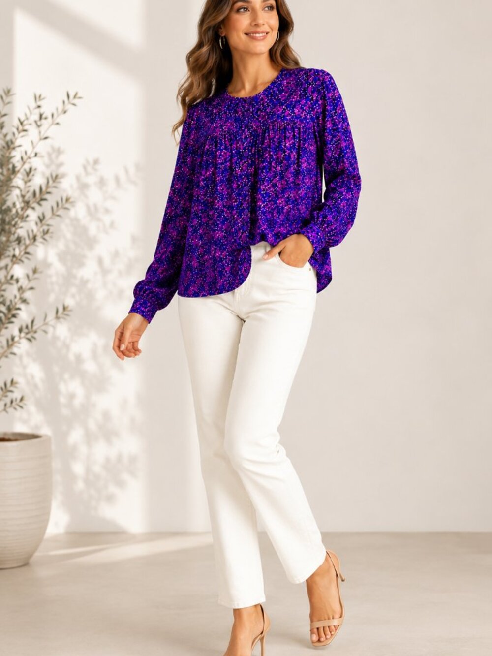 Buffalo David Bitton Floral Smocked Blouse Size S